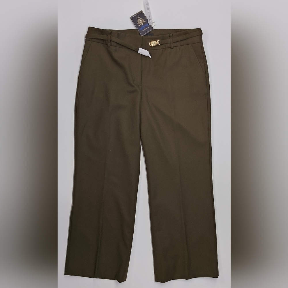 Talbots Petite Heritage Green Cotton Blend Career Pants Size 14P Belts NwT $139
